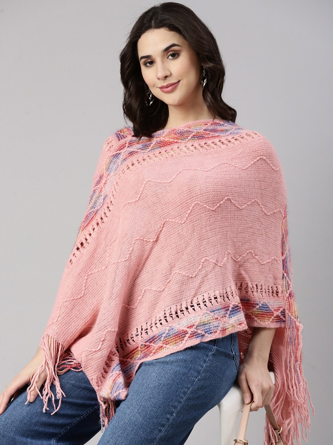 

SHOWOFF Women Chevron Poncho, Pink