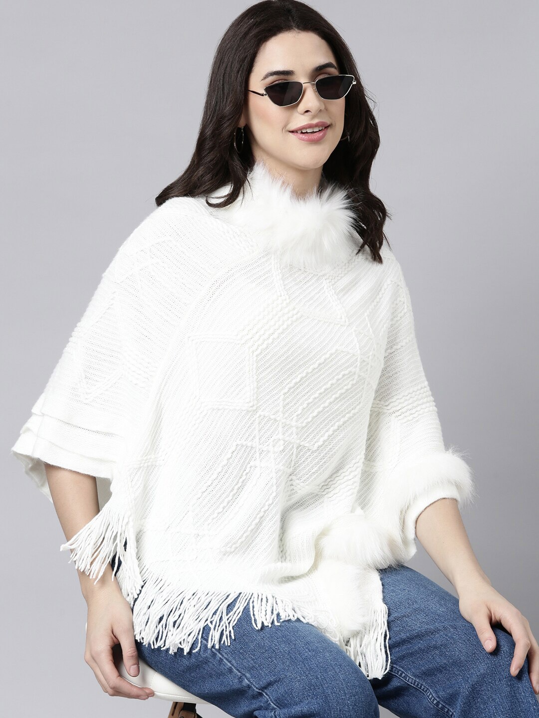 

SHOWOFF Women Cable Knit Poncho, Off white