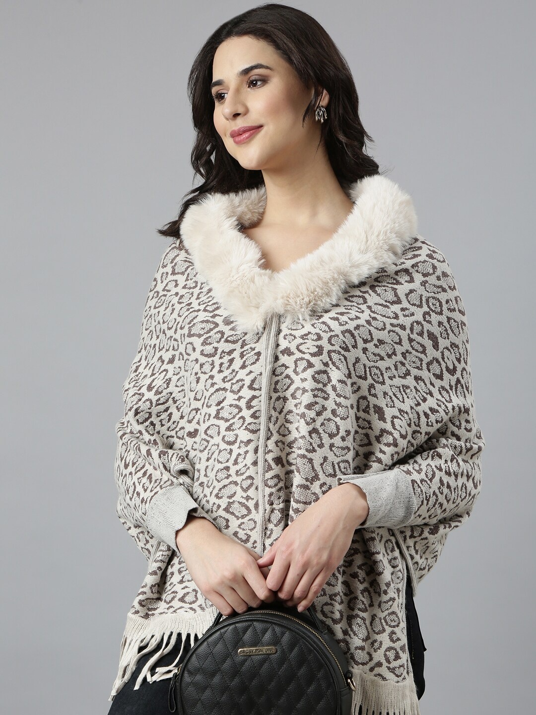 

SHOWOFF Women Printed Longline Poncho, Cream