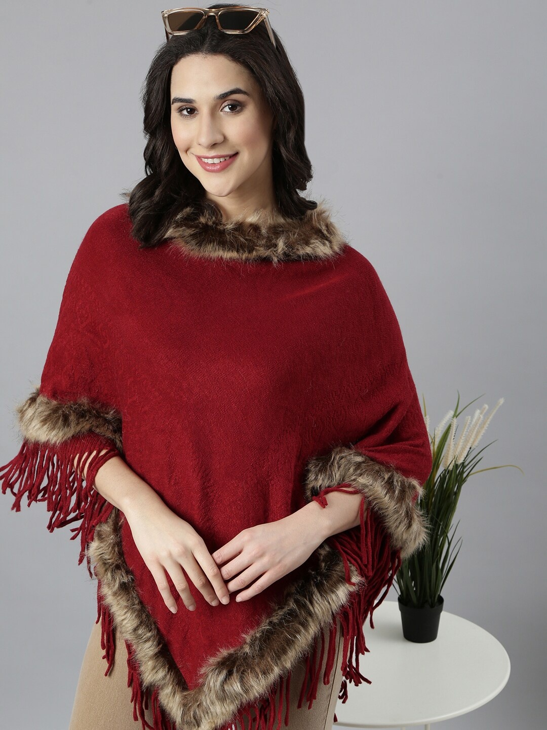 

SHOWOFF Women Longline Poncho, Maroon