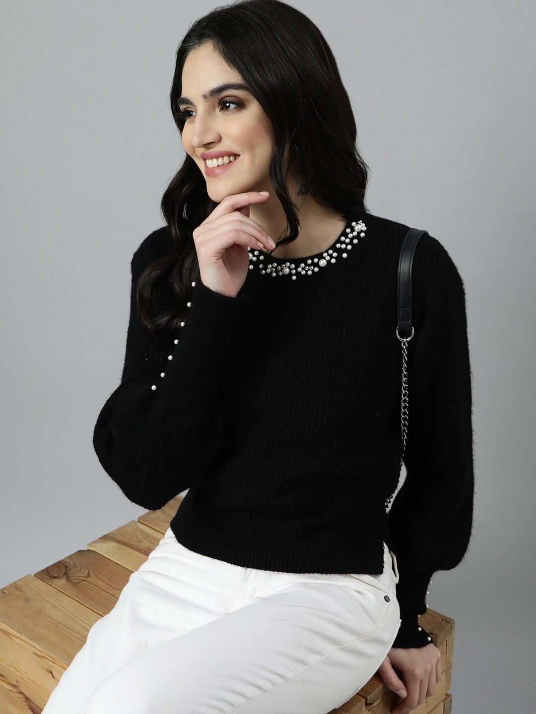 

SHOWOFF Women Pullover with Embellished Detail, Black