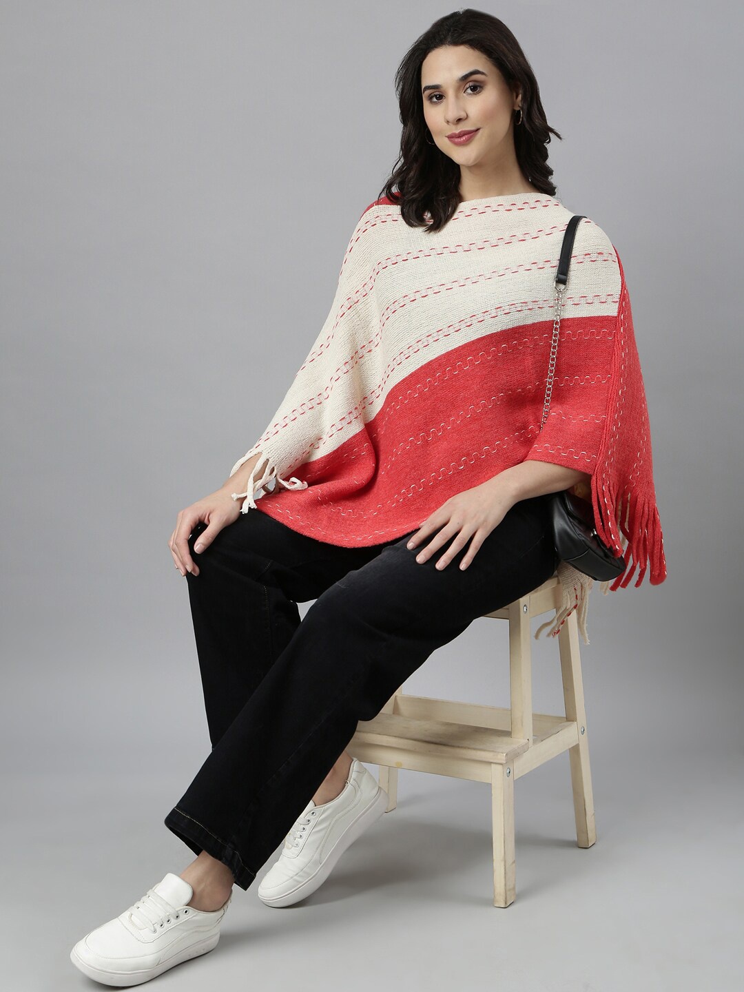 

SHOWOFF Women Colourblocked Poncho, Orange
