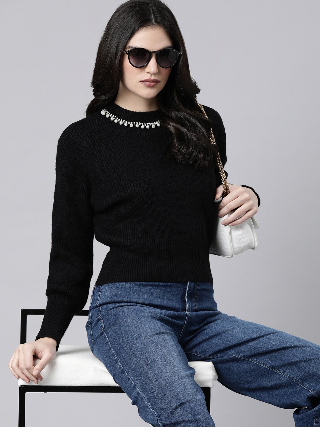 

SHOWOFF Women Pullover with Embellished Detail, Black