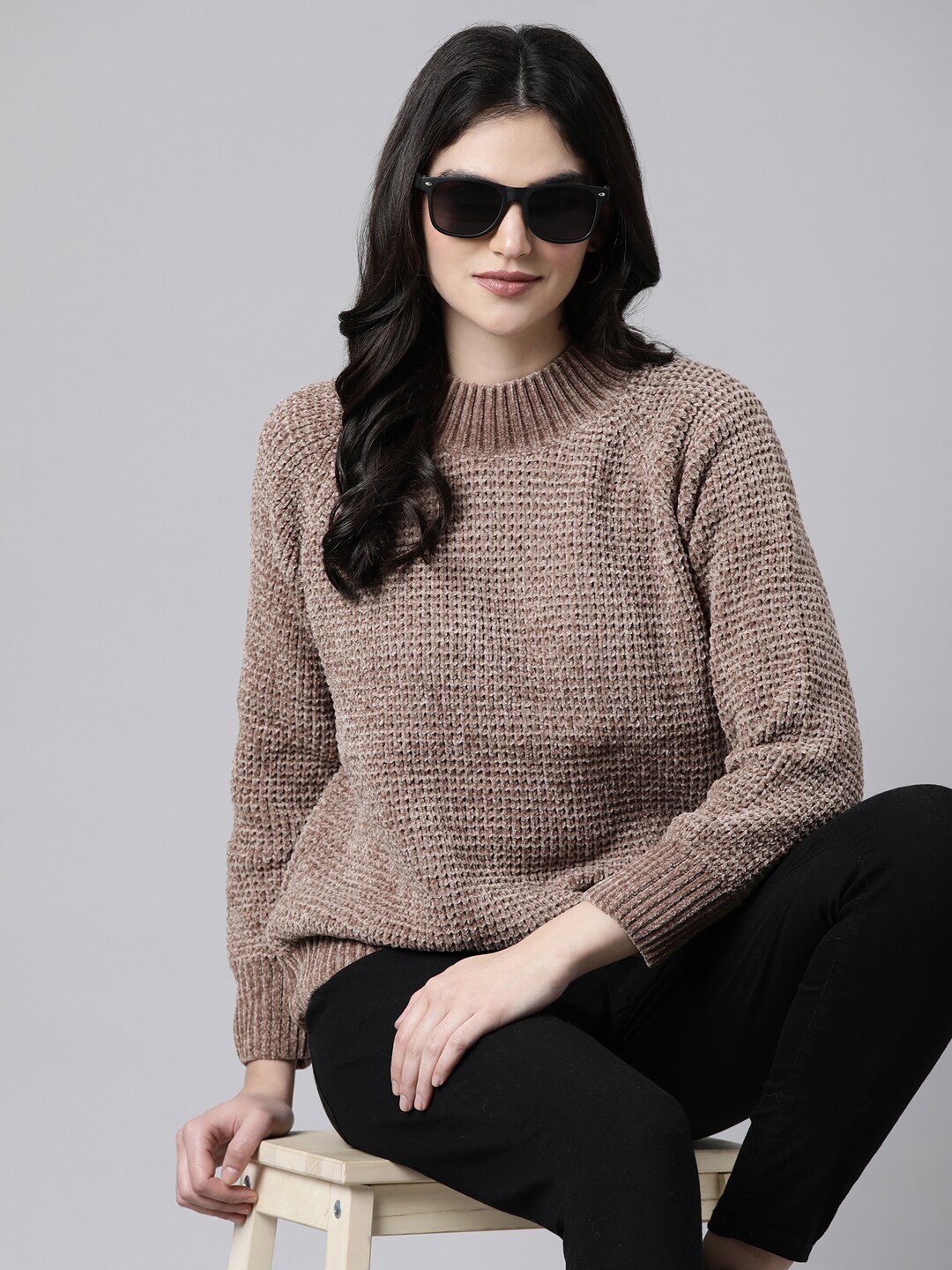 

SHOWOFF Women Cable Knit Pullover, Brown