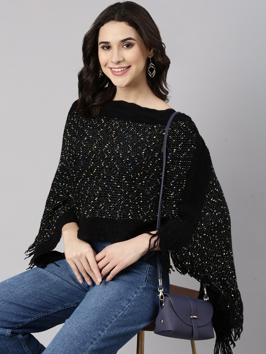 

SHOWOFF Women Printed Poncho, Black