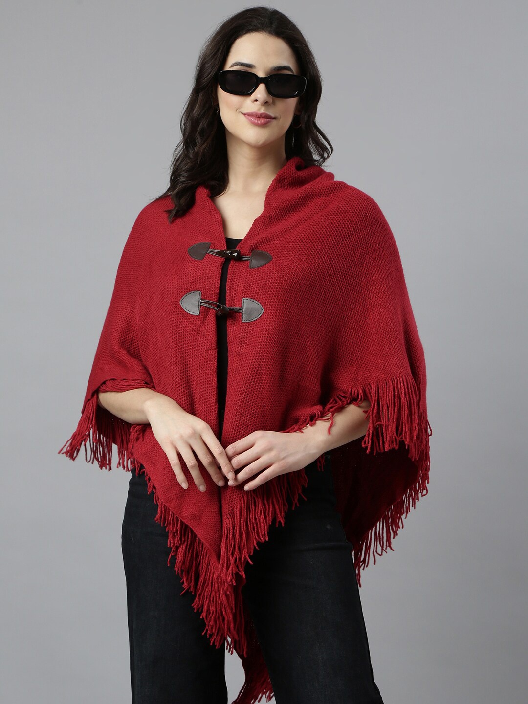 

SHOWOFF Women Ribbed Longline Poncho, Maroon