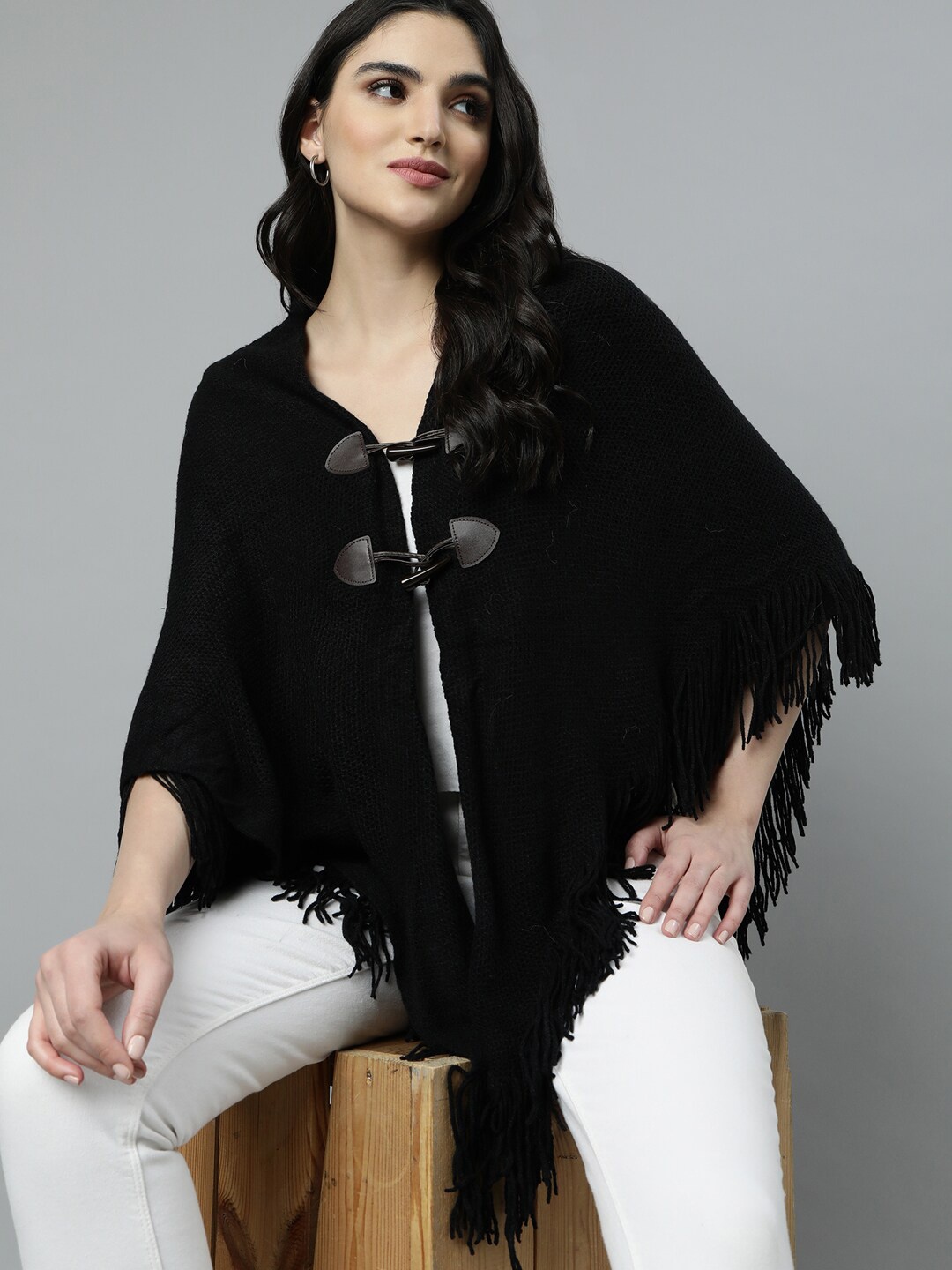 

SHOWOFF Women Boucle Longline Poncho, Black