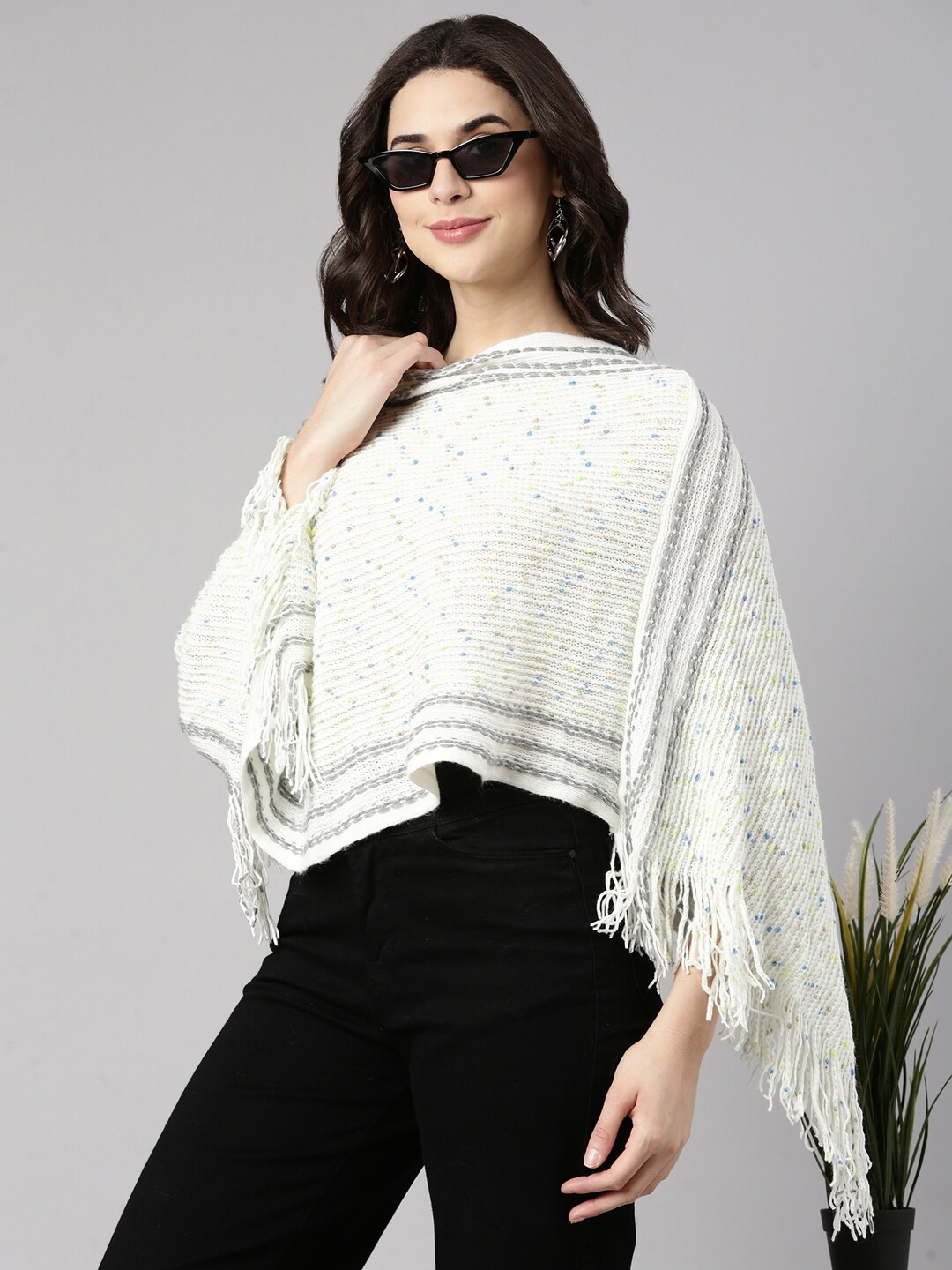 

SHOWOFF Women Ribbed Poncho, White