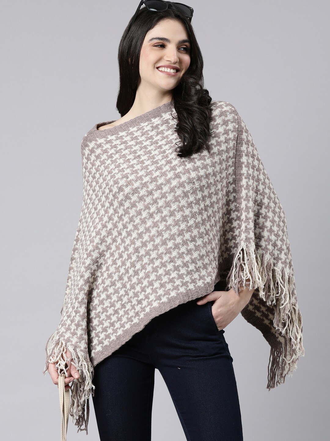 

SHOWOFF Women Longline Poncho with Fringed Detail, Cream