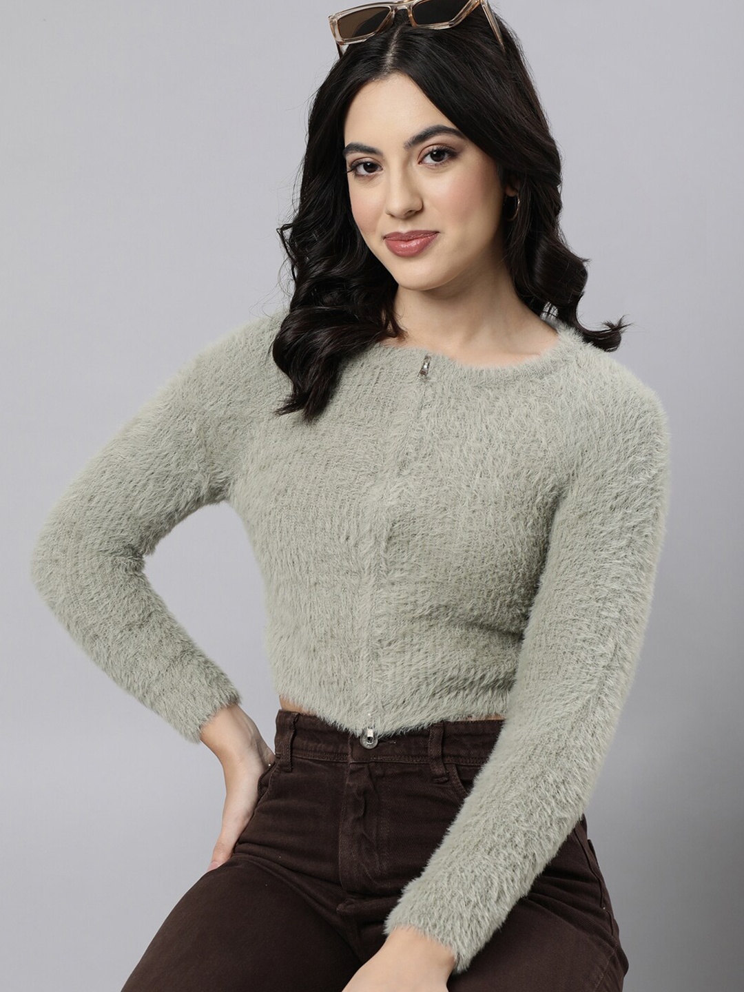 

SHOWOFF Women Crop Cardigan, Olive