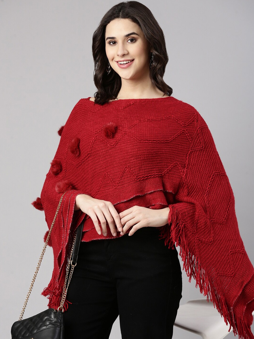 

SHOWOFF Women Poncho, Maroon