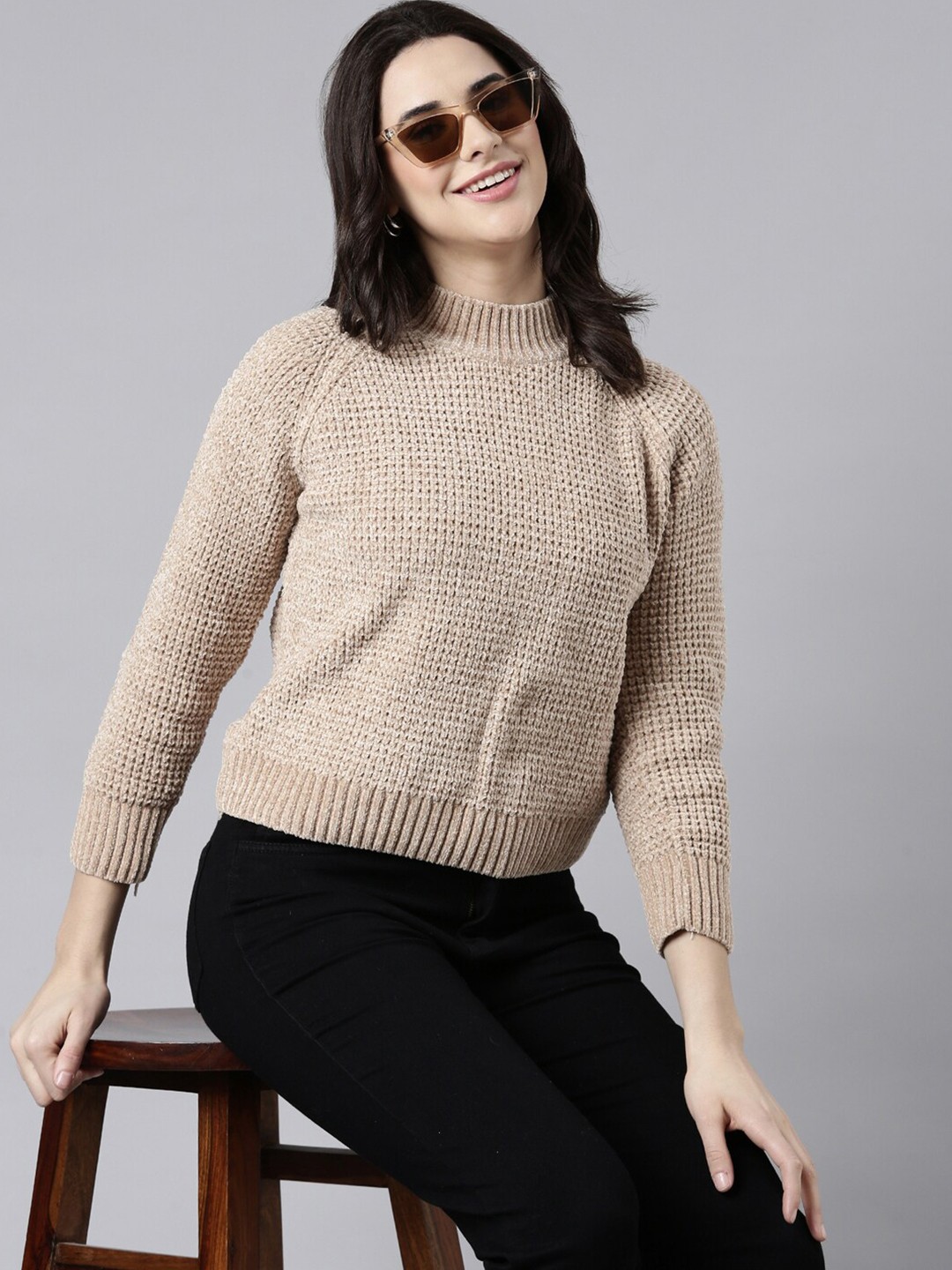 

SHOWOFF Women Cable Knit Pullover, Beige