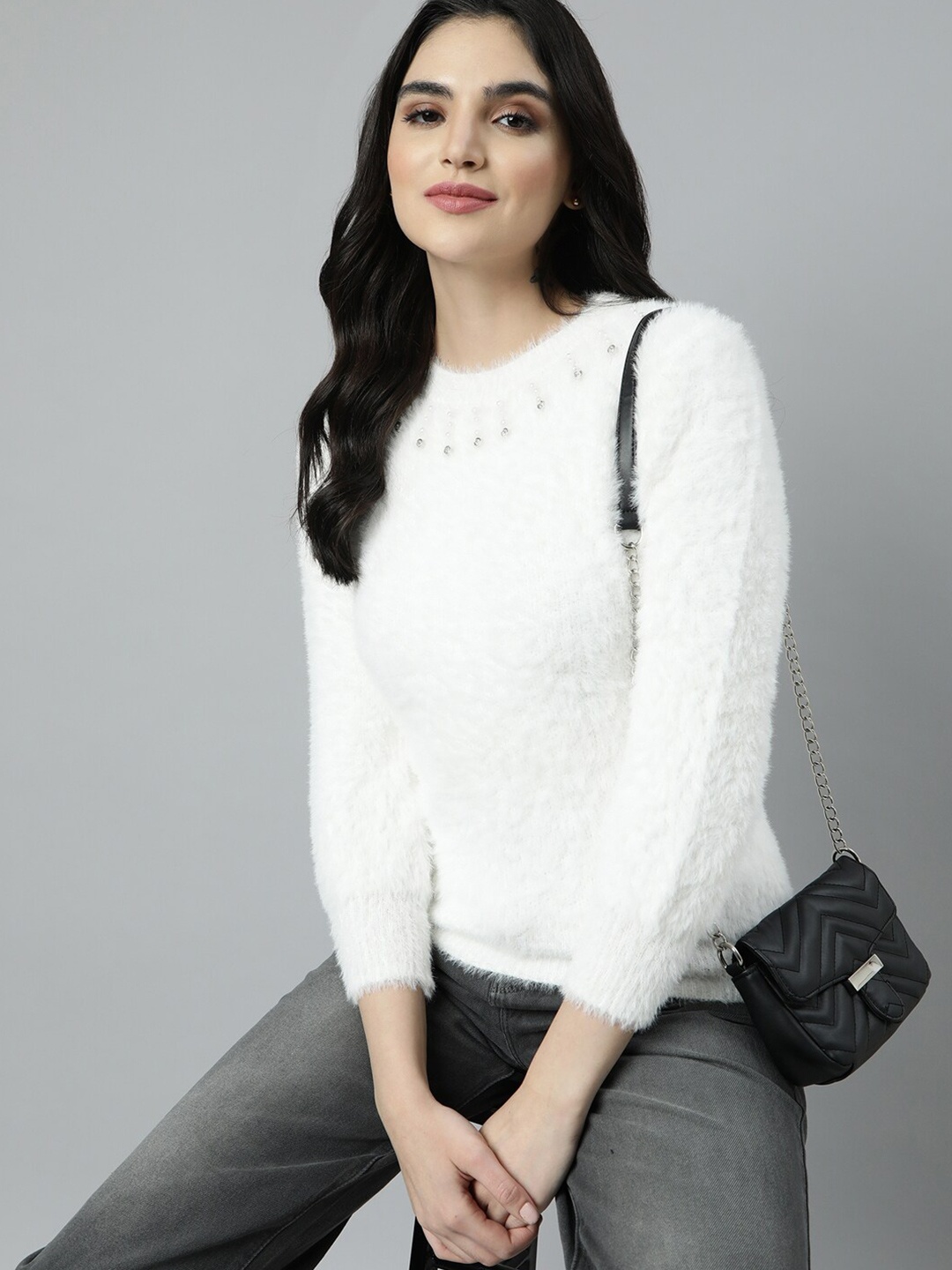 

SHOWOFF Women Pullover with Embellished Detail, Off white