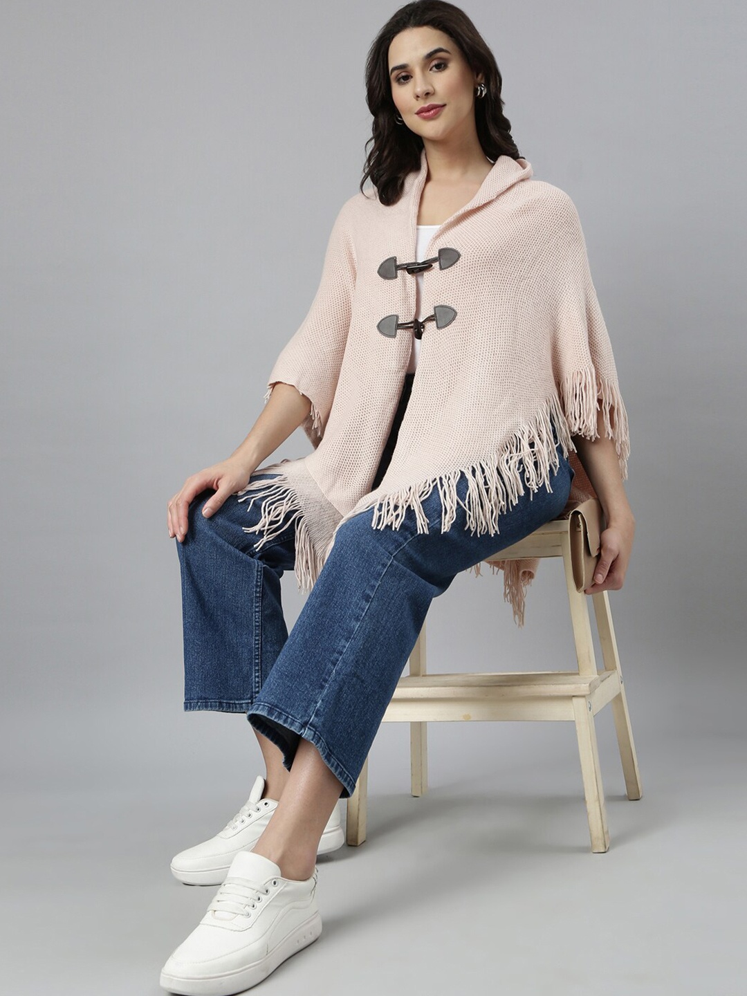 

SHOWOFF Women Longline Poncho, Peach