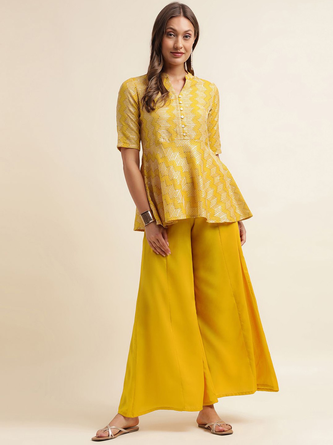 

KALINI Women Embroidered Regular Sequinned Kurti with Palazzos, Yellow