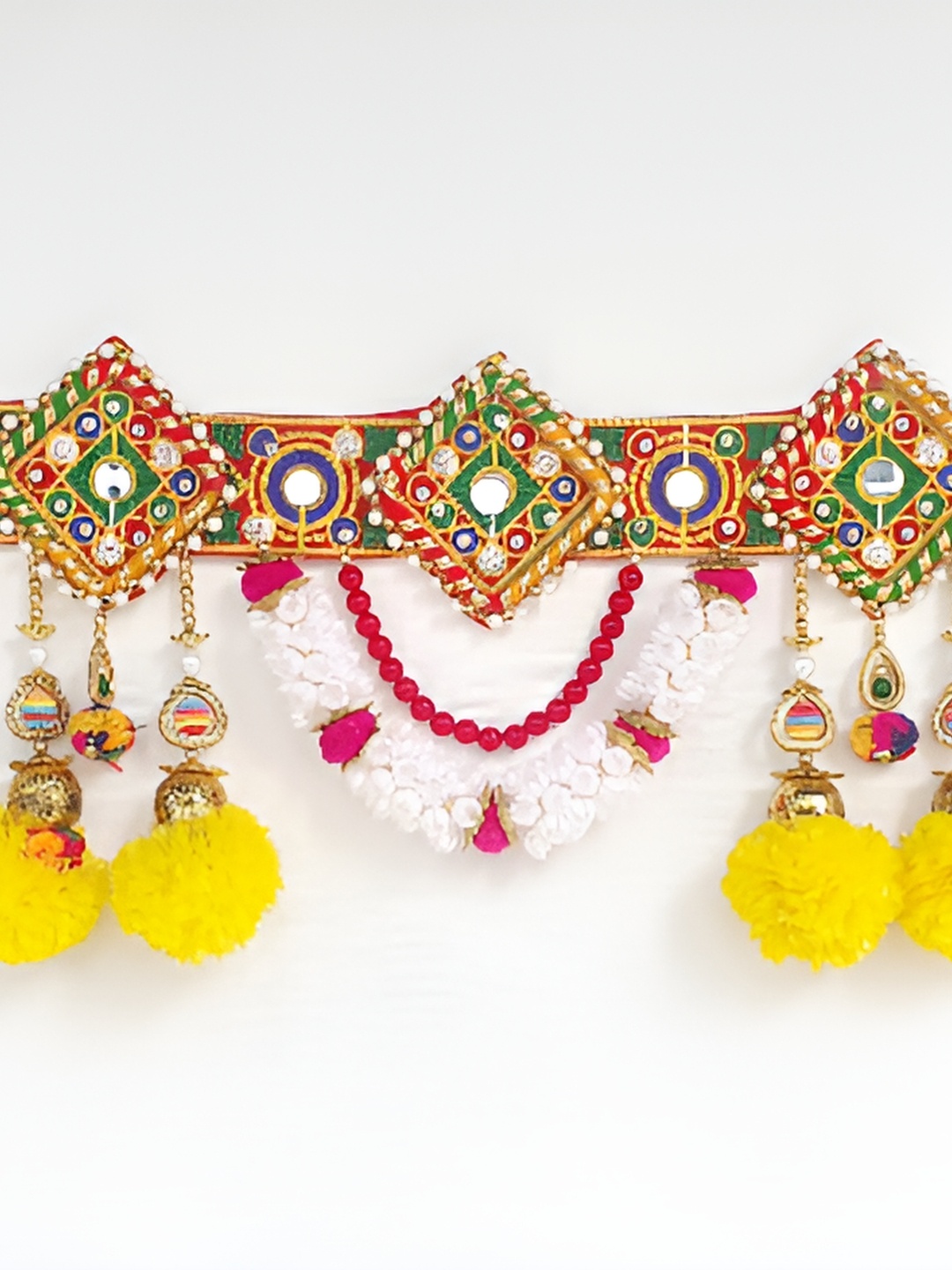 

AGENZIA EXIM Red & Yellow Handcrafted Beaded Door Hanging Toran