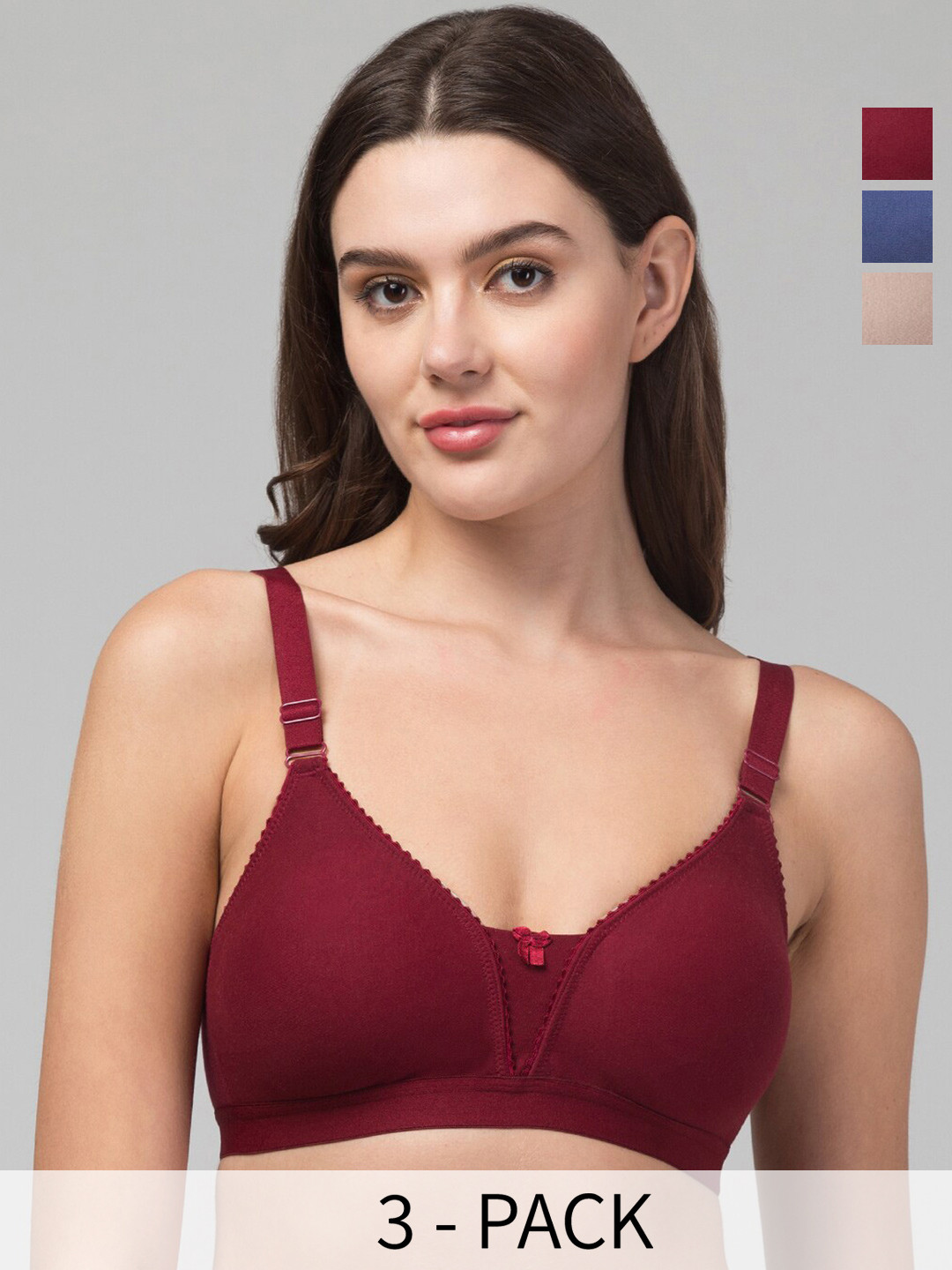 

ESOROUCHA Pack Of 3 Medium Coverage All Day Comfort Cotton T-shirt Bras, Maroon
