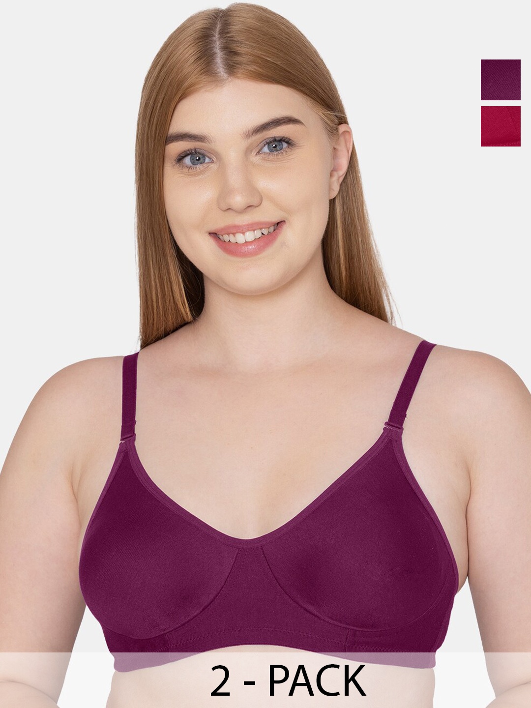 

Tweens Pack Of 2 Full Coverage Non Padded Seamless Cotton T-shirt Bra With All Day Comfort, Magenta