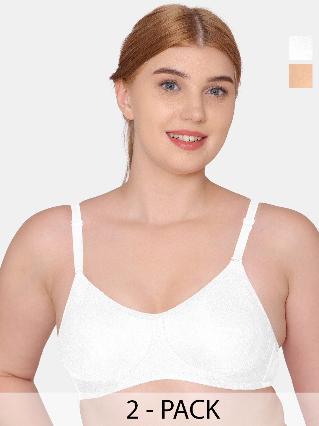 

Tweens Pack Of 2 Full Coverage Non Padded Seamless Cotton T-shirt Bra With All Day Comfort, White
