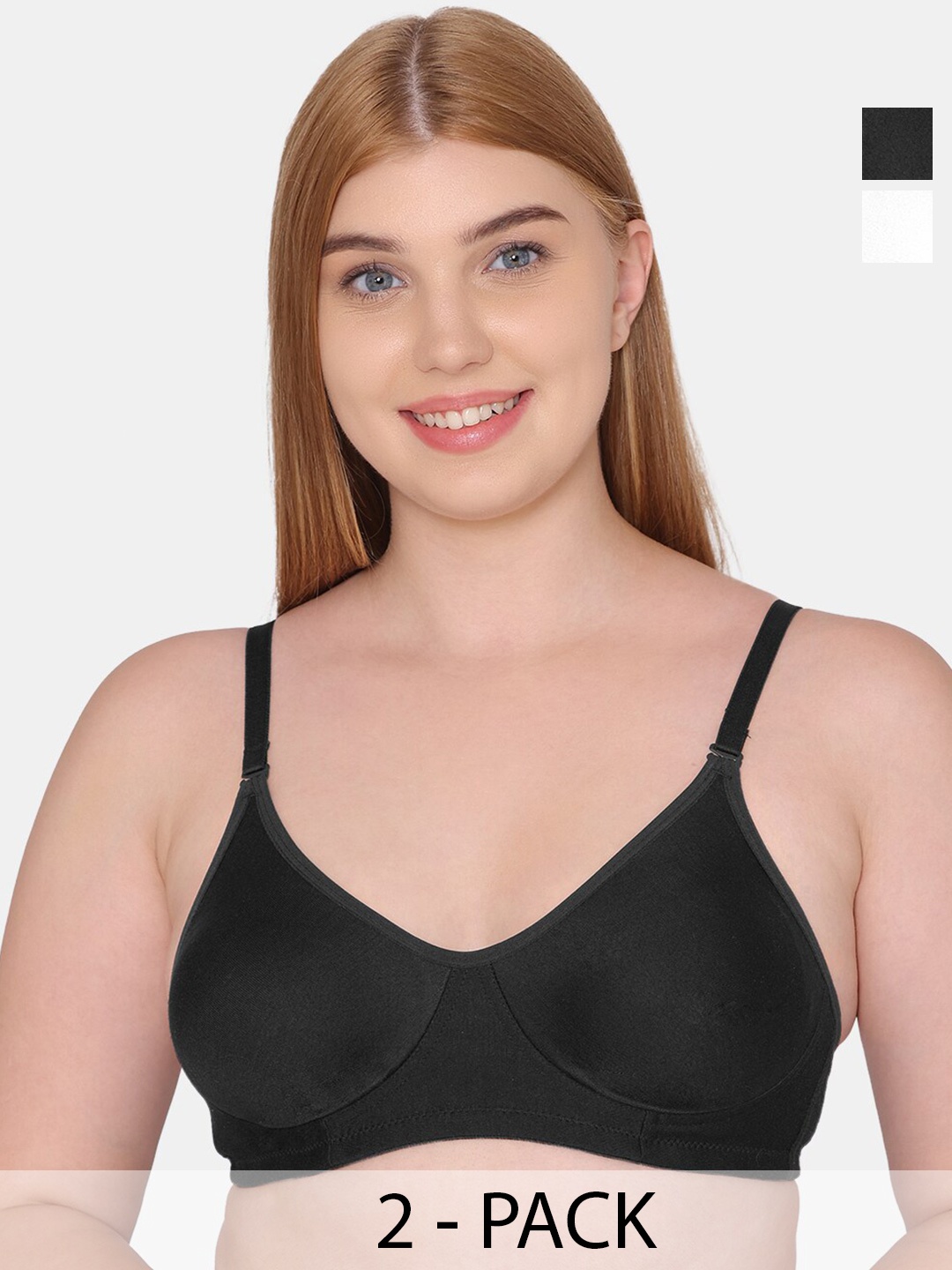 

Tweens Pack Of 2 Full Coverage Non Padded Seamless Cotton T-shirt Bra With All Day Comfort, Black