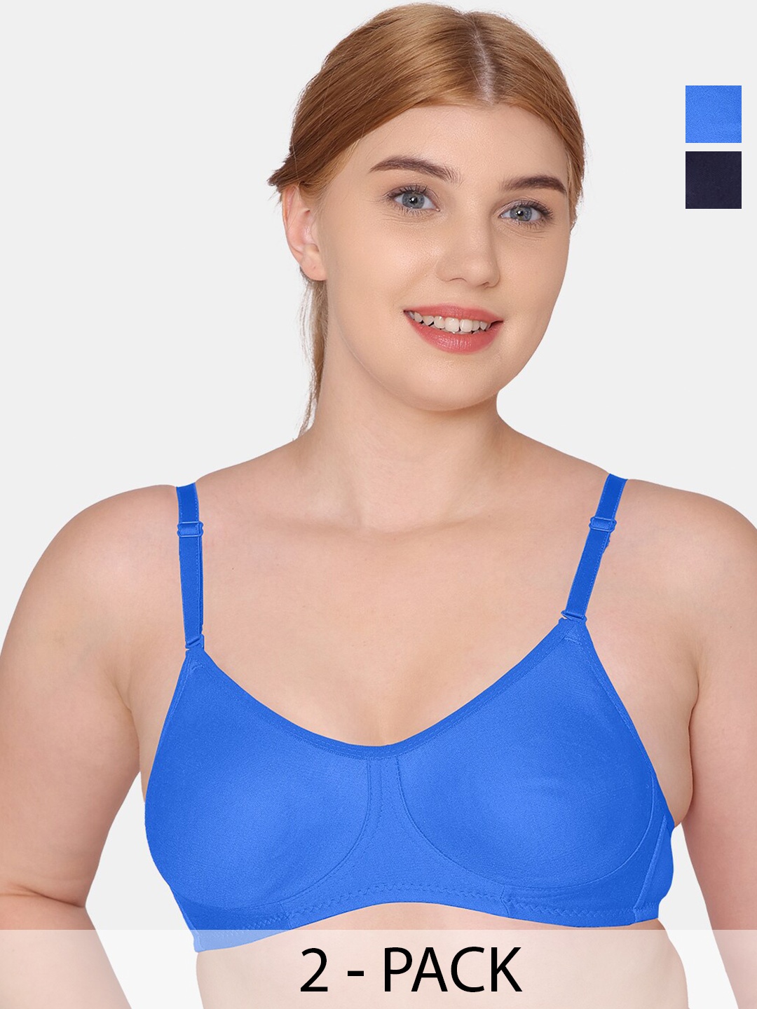 

Tweens Pack Of 2 Full Coverage Non Padded Seamless Cotton T-shirt Bra With All Day Comfort, Blue