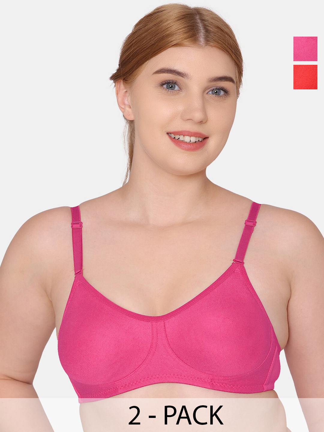 

Tweens Pack Of 2 Full Coverage Non Padded Seamless Cotton T-shirt Bra With All Day Comfort, Pink