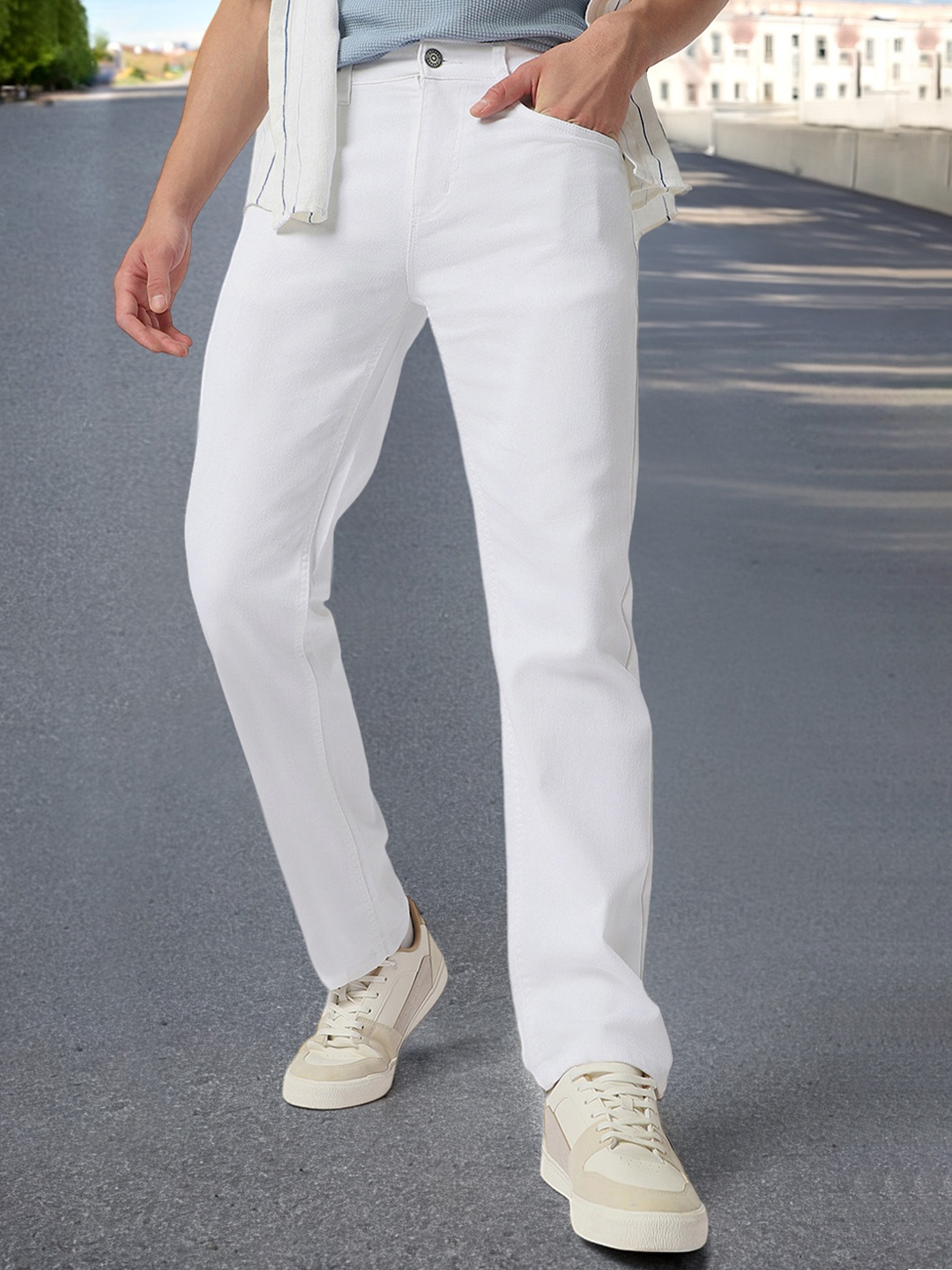 

Urbano Fashion Men Regular Fit Washed Stretchable Jeans, White