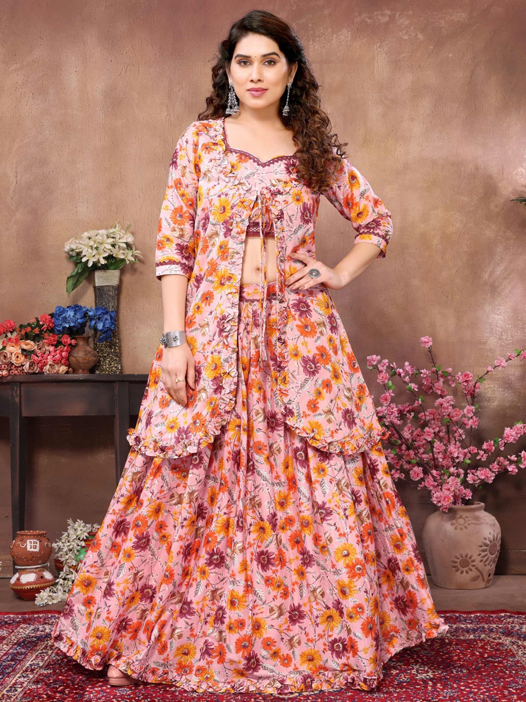 

Titanium Silk Industries Floral Printed Ready to Wear Lehenga, Pink