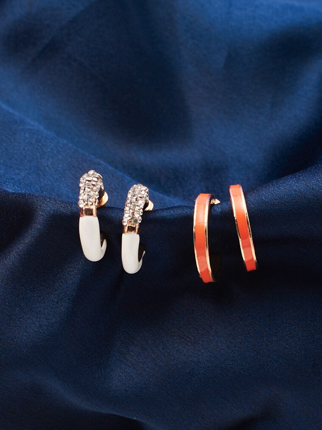 

SALTY Set Of 2 Stone-Studded Contemporary Half Hoop Earrings, Gold