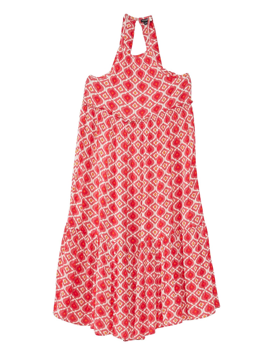 

KIABI Girls Ethnic Motif Printed Halter Neck Tiered A-Line Dress, Pink