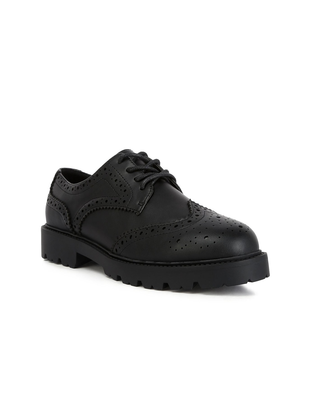 

London Rag Women Perforations Lace Up Brogues, Black