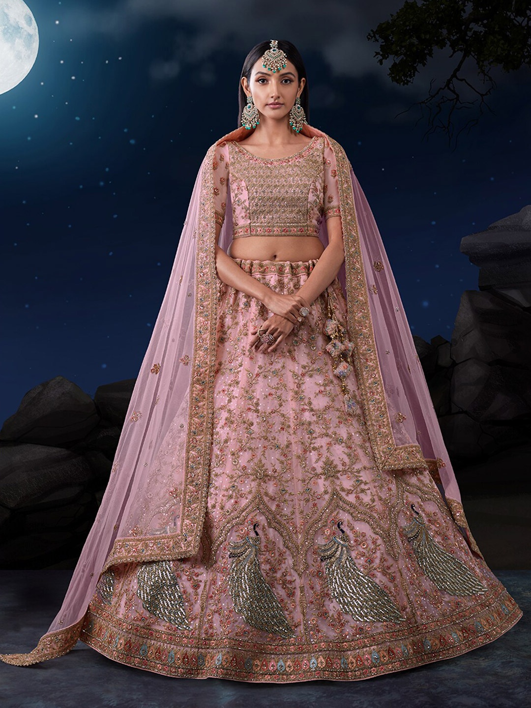 

Fusionic Embroidered Sequinned Semi-Stitched Lehenga & Unstitched Blouse With Dupatta, Pink