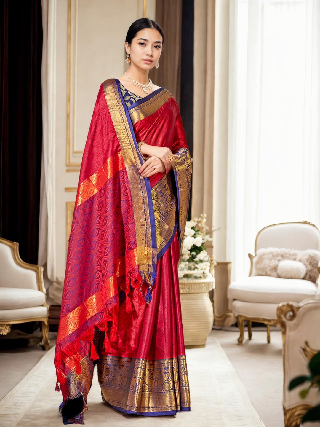 

Ishin Ethnic Woven Design Zari Art Silk Saree, Red