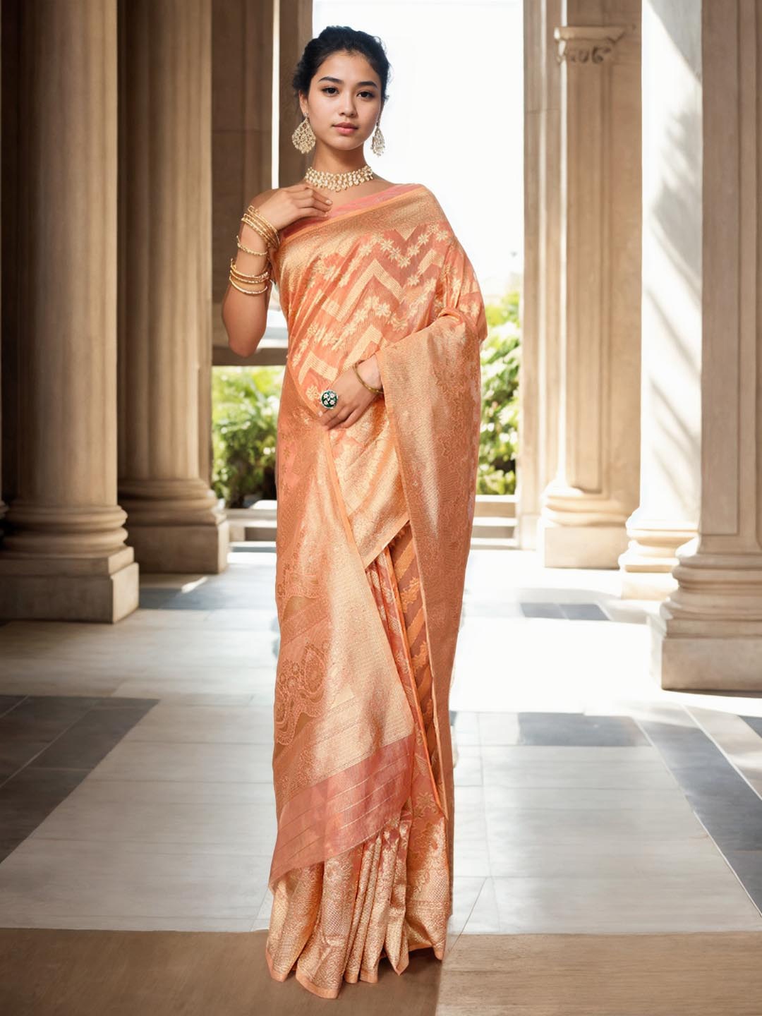

Ishin Ethnic Motifs Zari Saree, Orange