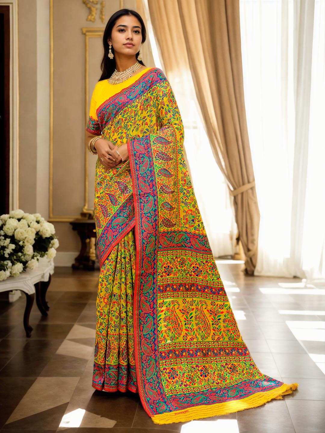 

Ishin Ethnic Woven Design Pure Cotton Chanderi Saree, Yellow
