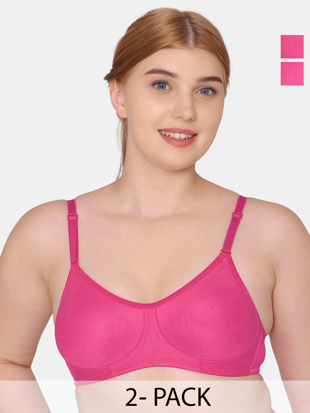 

Tweens Pack Of 2 Full Coverage Non Padded Seamless Cotton T-shirt Bra With All Day Comfort, Pink
