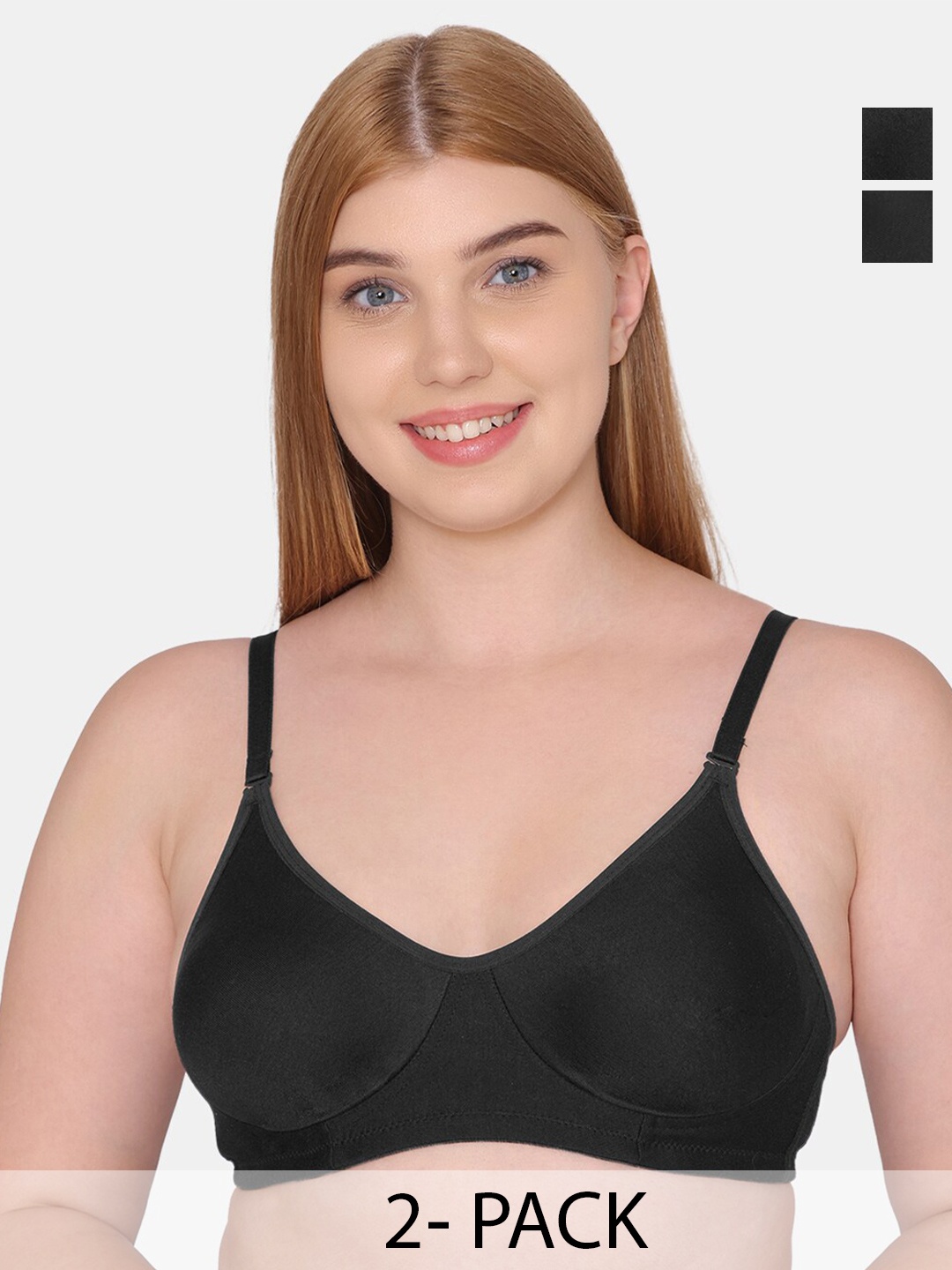 

Tweens Pack Of 2 Full Coverage Non Padded Seamless Cotton T-shirt Bra With All Day Comfort, Black