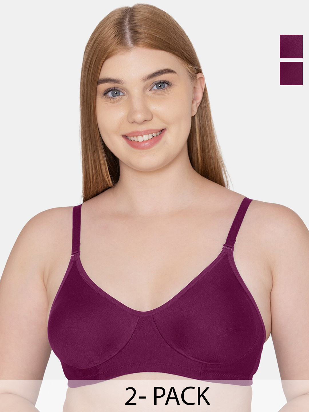 

Tweens Pack Of 2 Full Coverage Non Padded Seamless Cotton T-shirt Bra With All Day Comfort, Purple