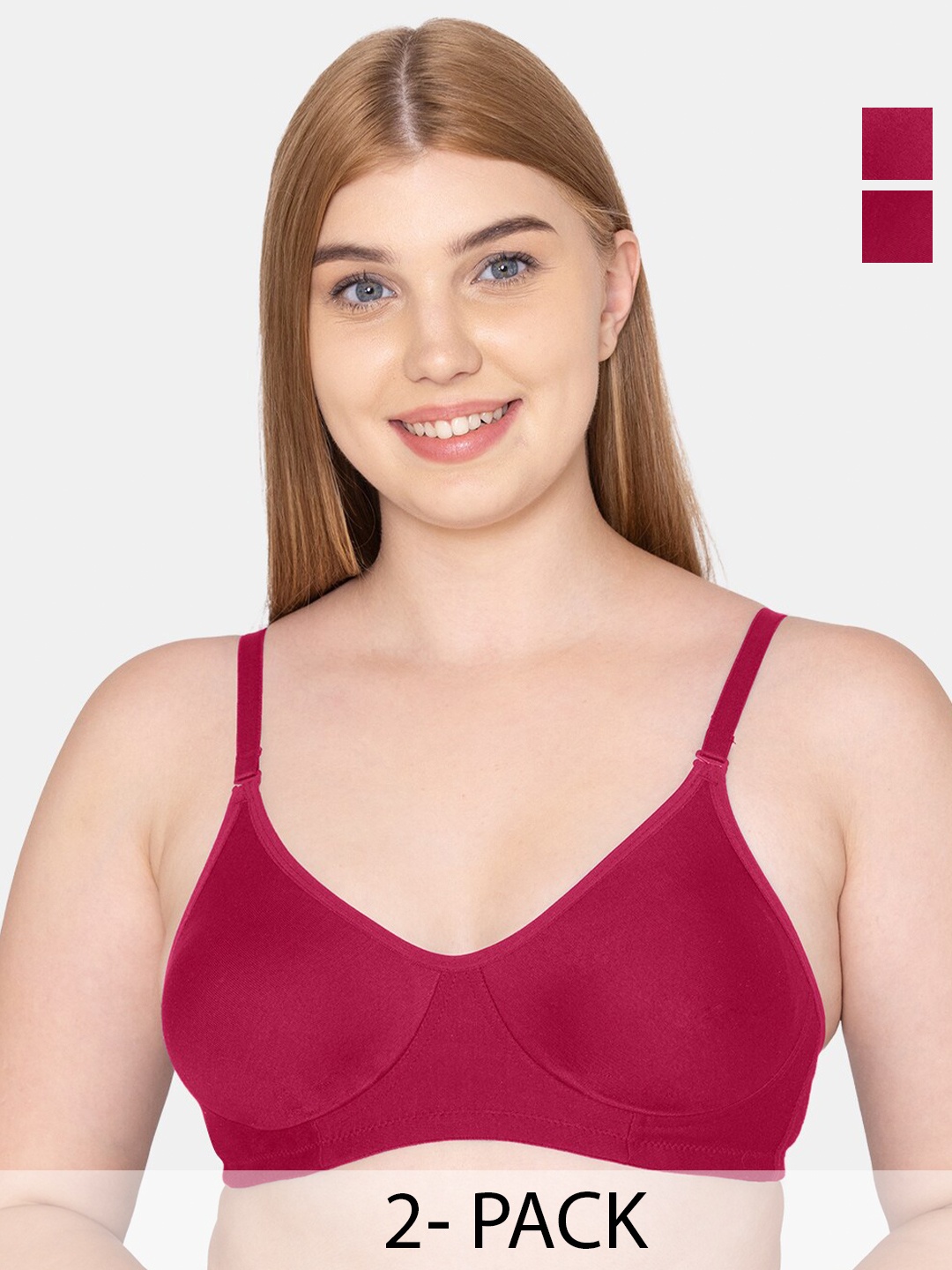 

Tweens Pack Of 2 Full Coverage Non Padded Seamless Cotton T-shirt Bra With All Day Comfort, Fuchsia