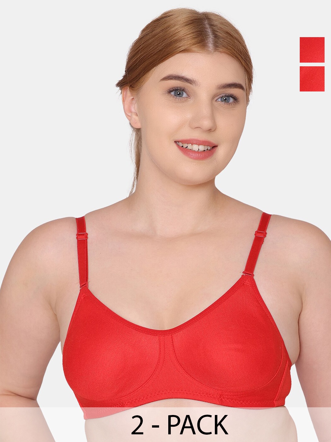 

Tweens Pack Of 2 Full Coverage Non Padded Seamless Cotton T-shirt Bra With All Day Comfort, Red