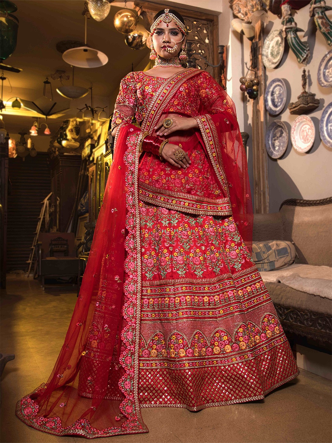 

Zeel Clothing Embroidered Silk Semi-Stitched Lehenga & Unstitched Blouse With Dupatta, Red