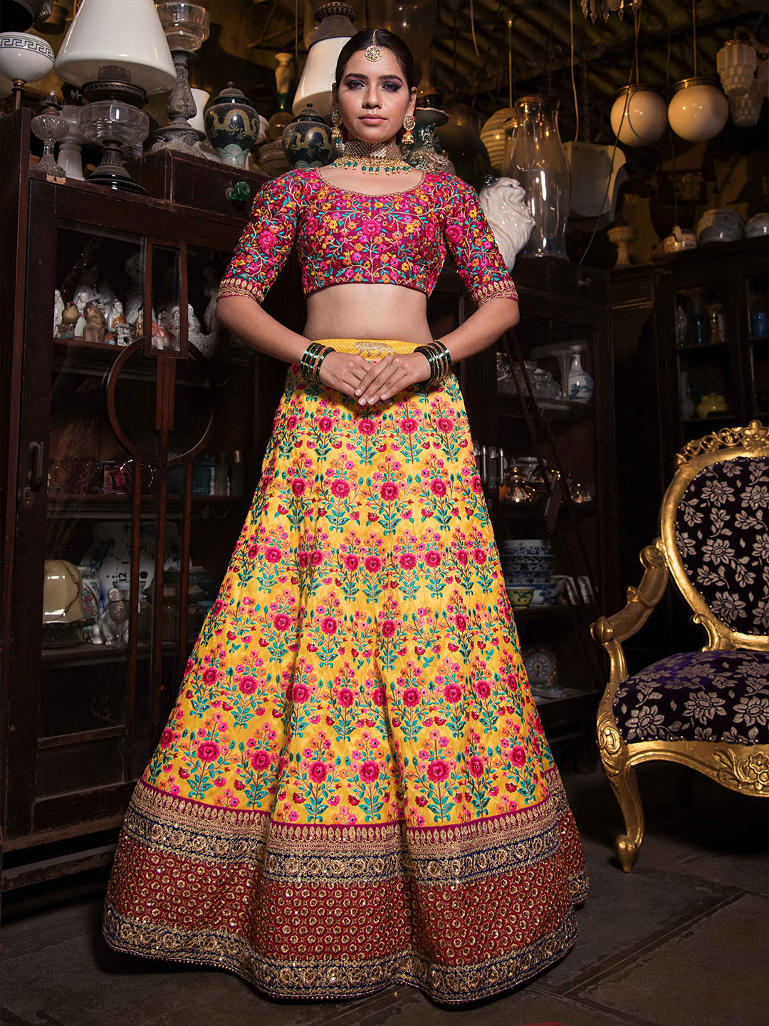 

Zeel Clothing Embroidered Semi-Stitched Lehenga & Unstitched Blouse With Dupatta, Yellow