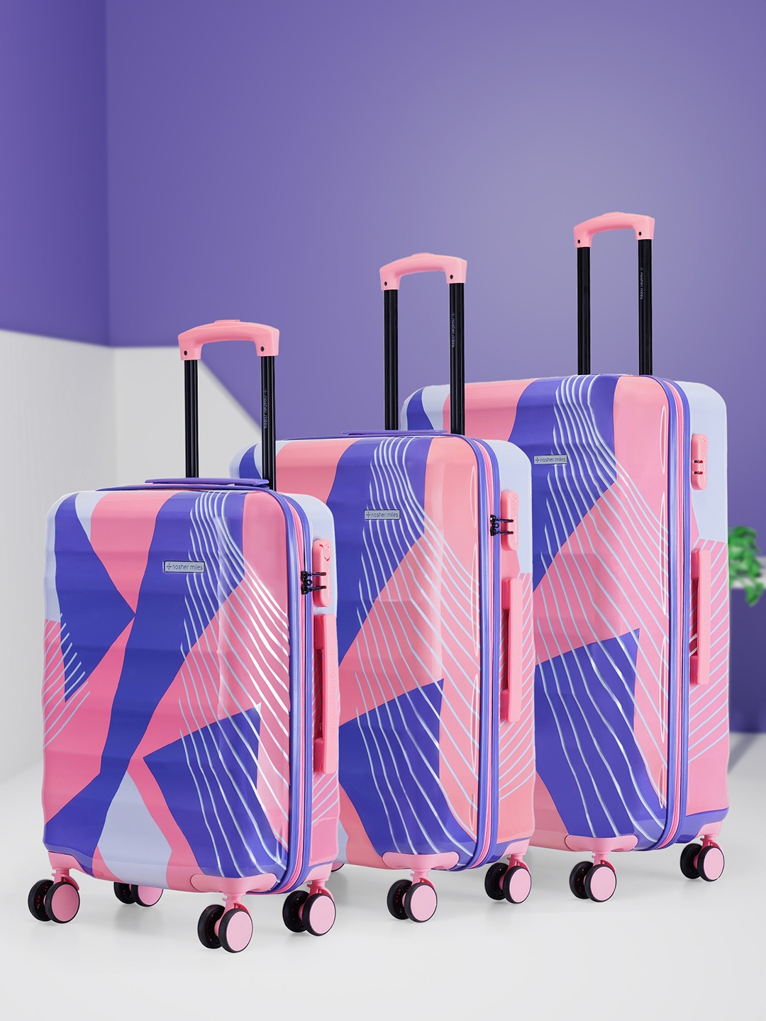 

Nasher Miles Chicago Set Of 3 Printed Hard-Sided Trolley Bags, Pink