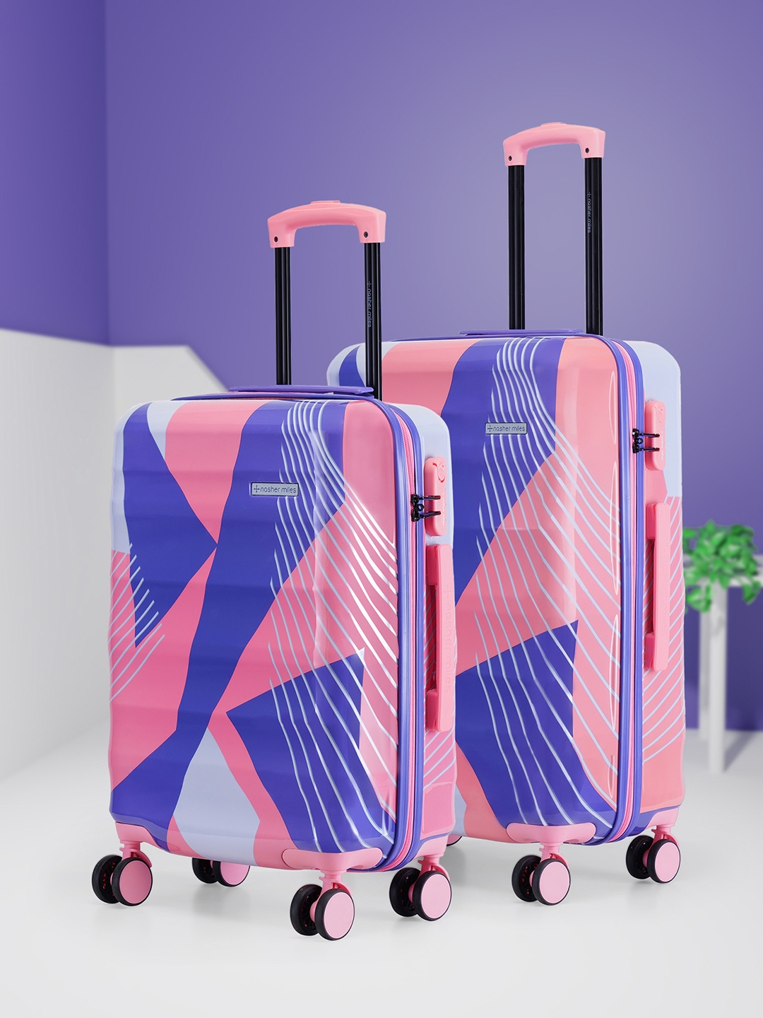 

Nasher Miles Chicago Set Of 2 Printed Hard-Sided Trolley Bags, Pink