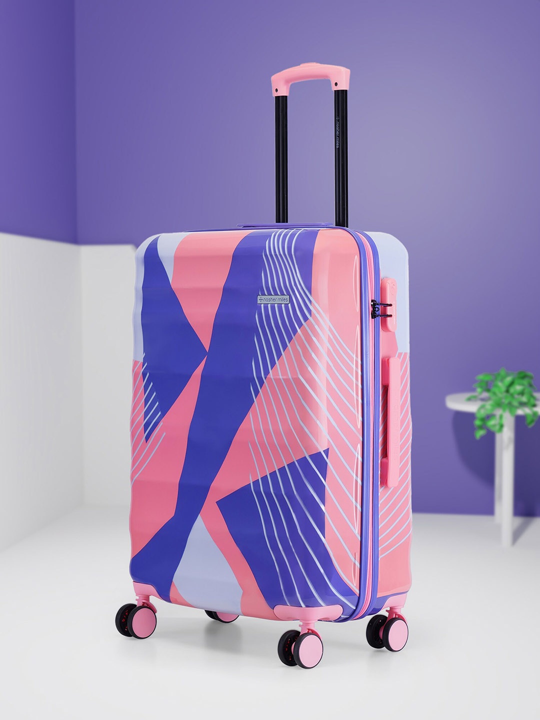 

Nasher Miles Printed Hard-Sided Medium Trolley Bag, Pink