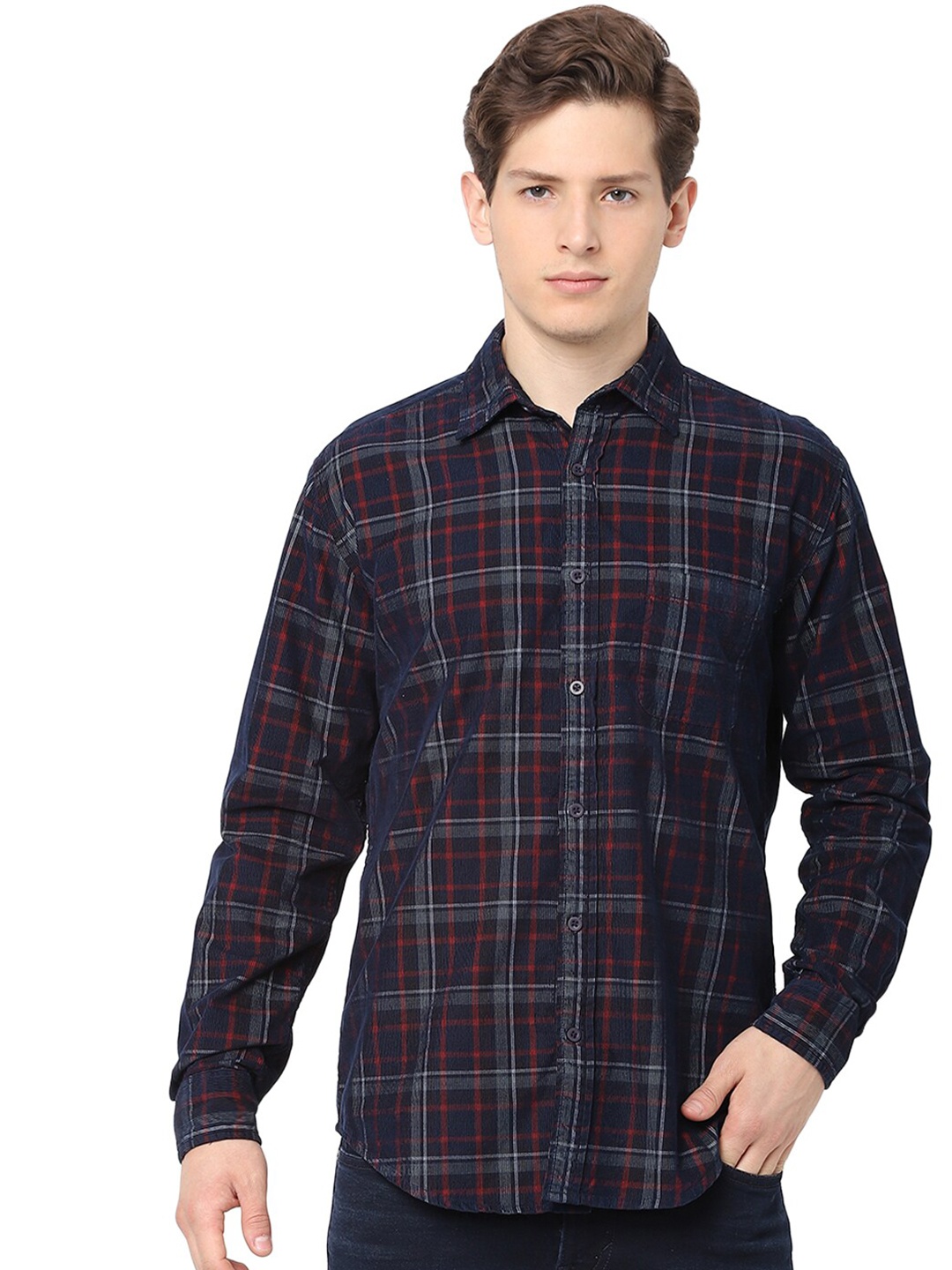 

Celio Opaque Checked Cotton Casual Shirt, Navy blue