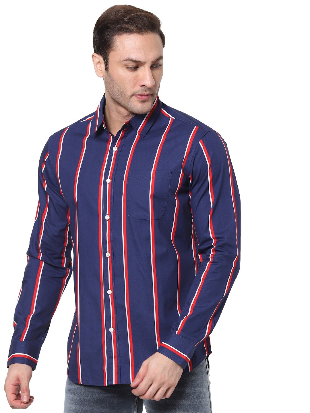 

Celio Opaque Striped Cotton Casual Shirt, Navy blue