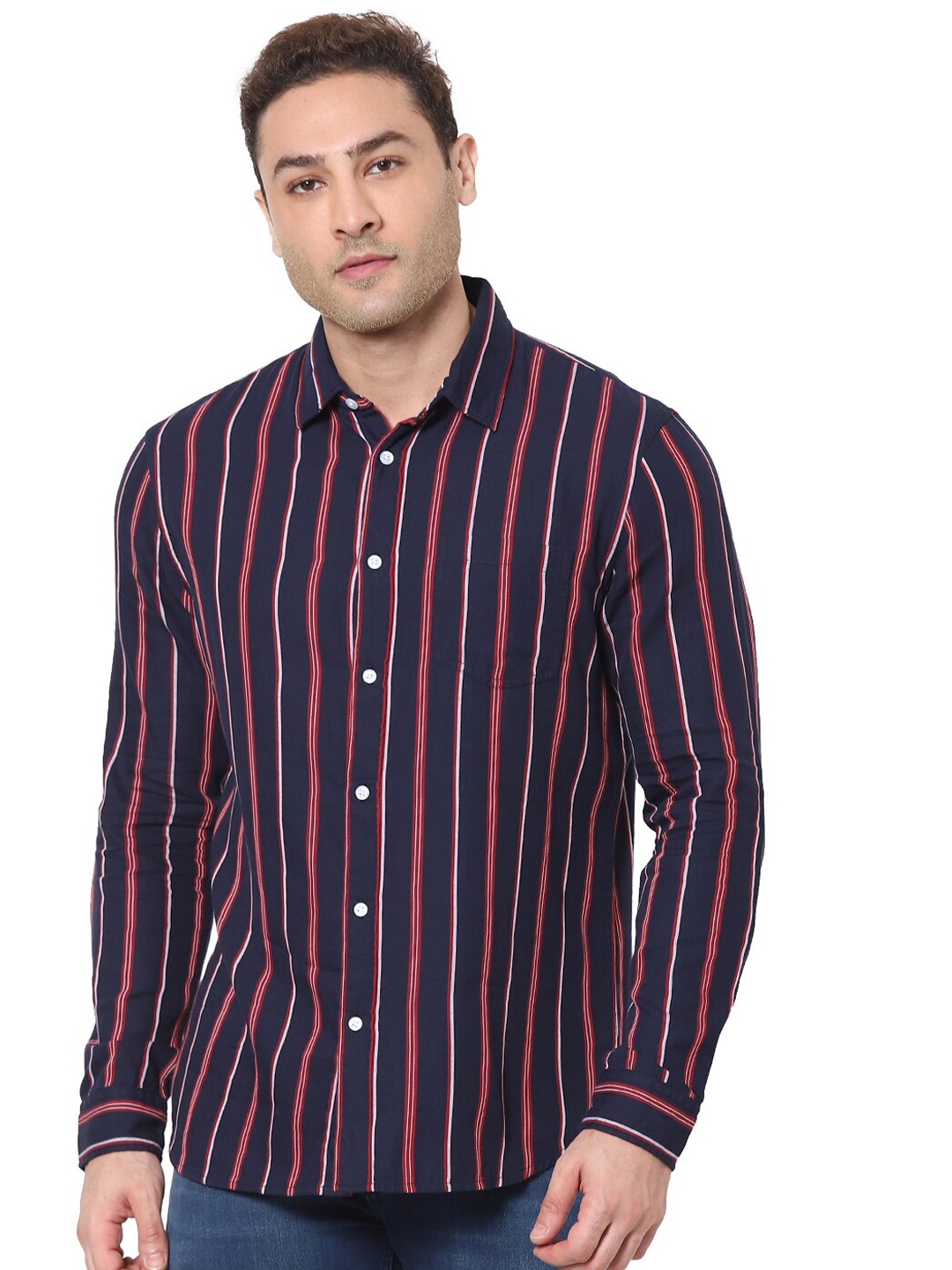 

Celio Opaque Striped Cotton Casual Shirt, Navy blue