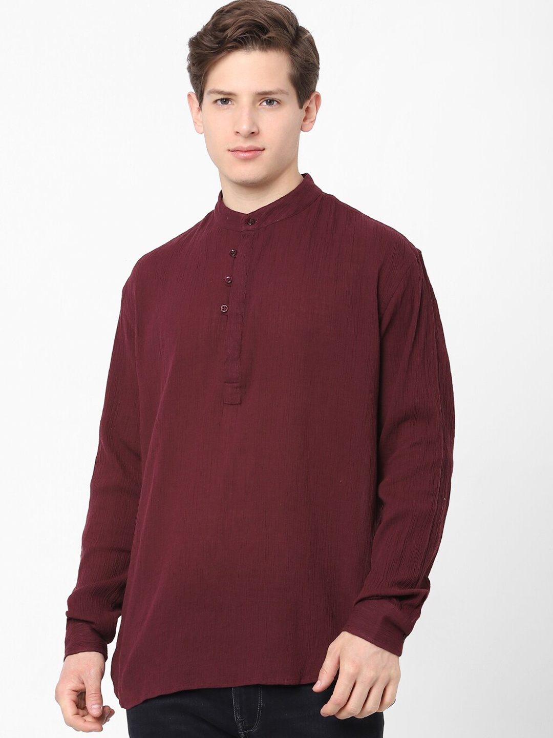 

Celio Mandarin Collar Long Sleeves Cotton Casual Shirt, Burgundy