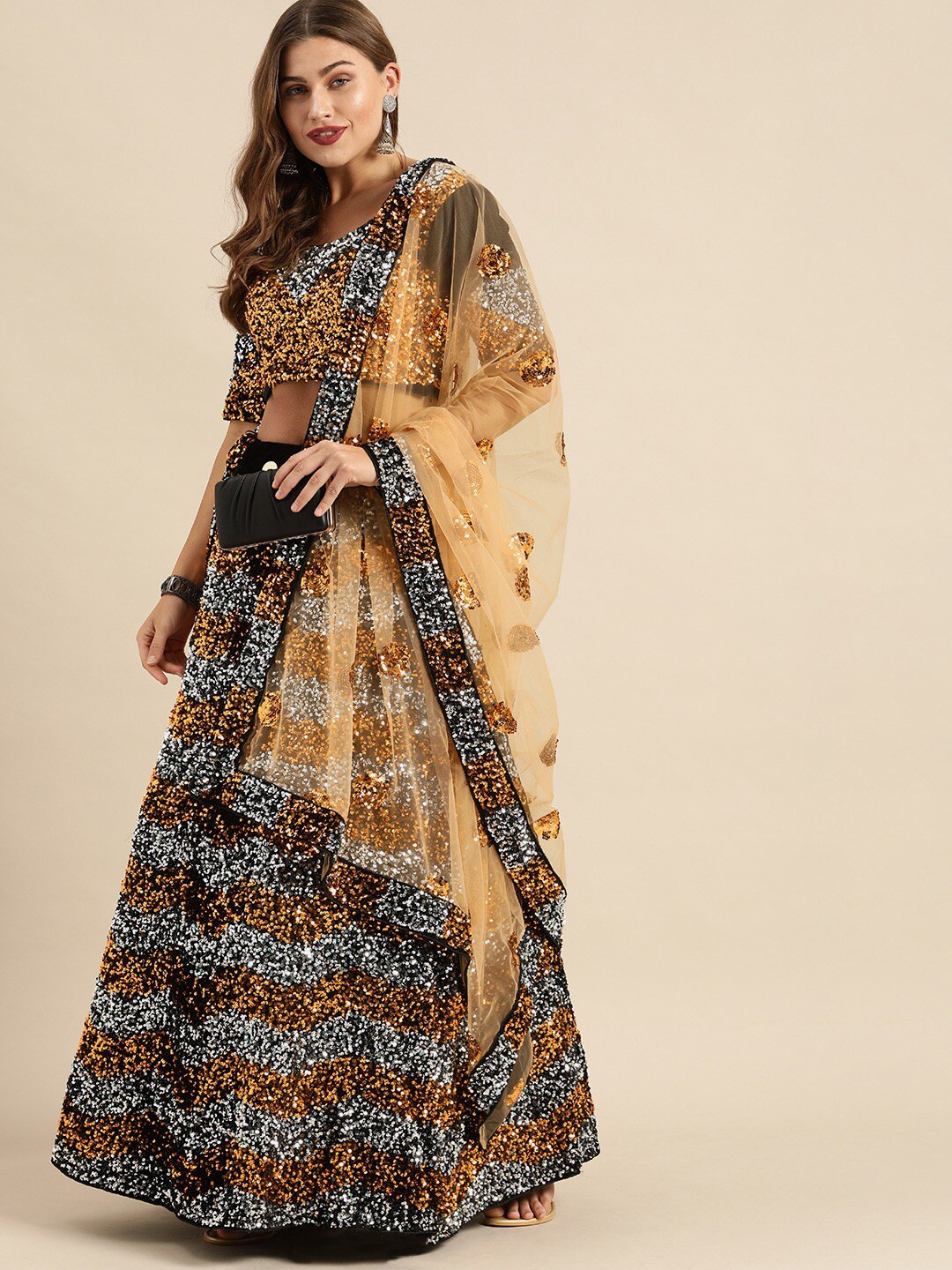 

Shaily Embellished Sequinned Semi-Stitched Lehenga & Blouse With Dupatta, Black